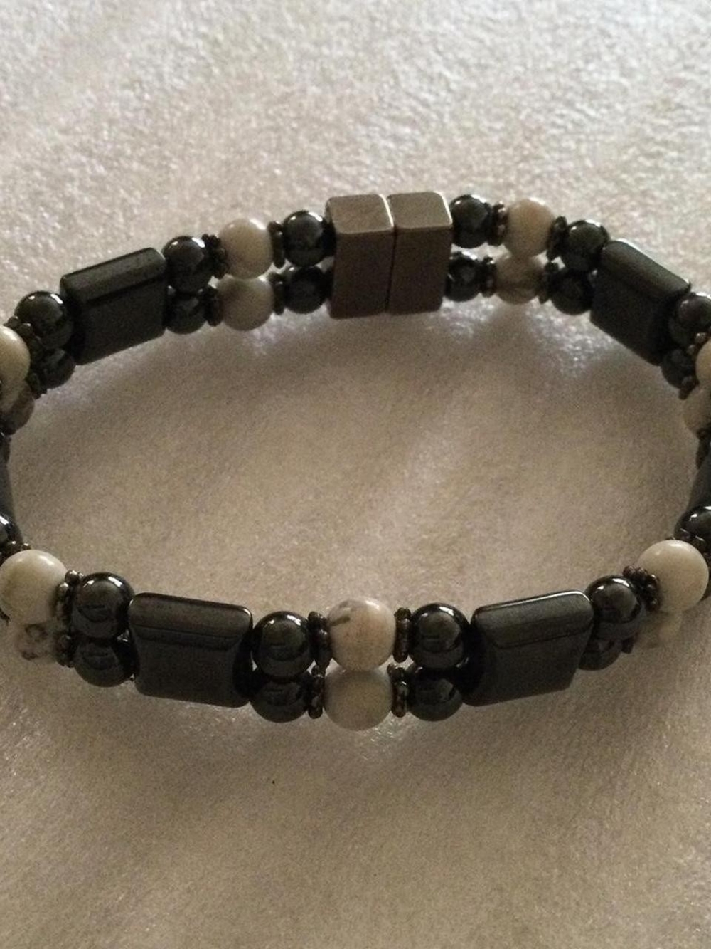 Unisex Hematite And Howlite Bracelet